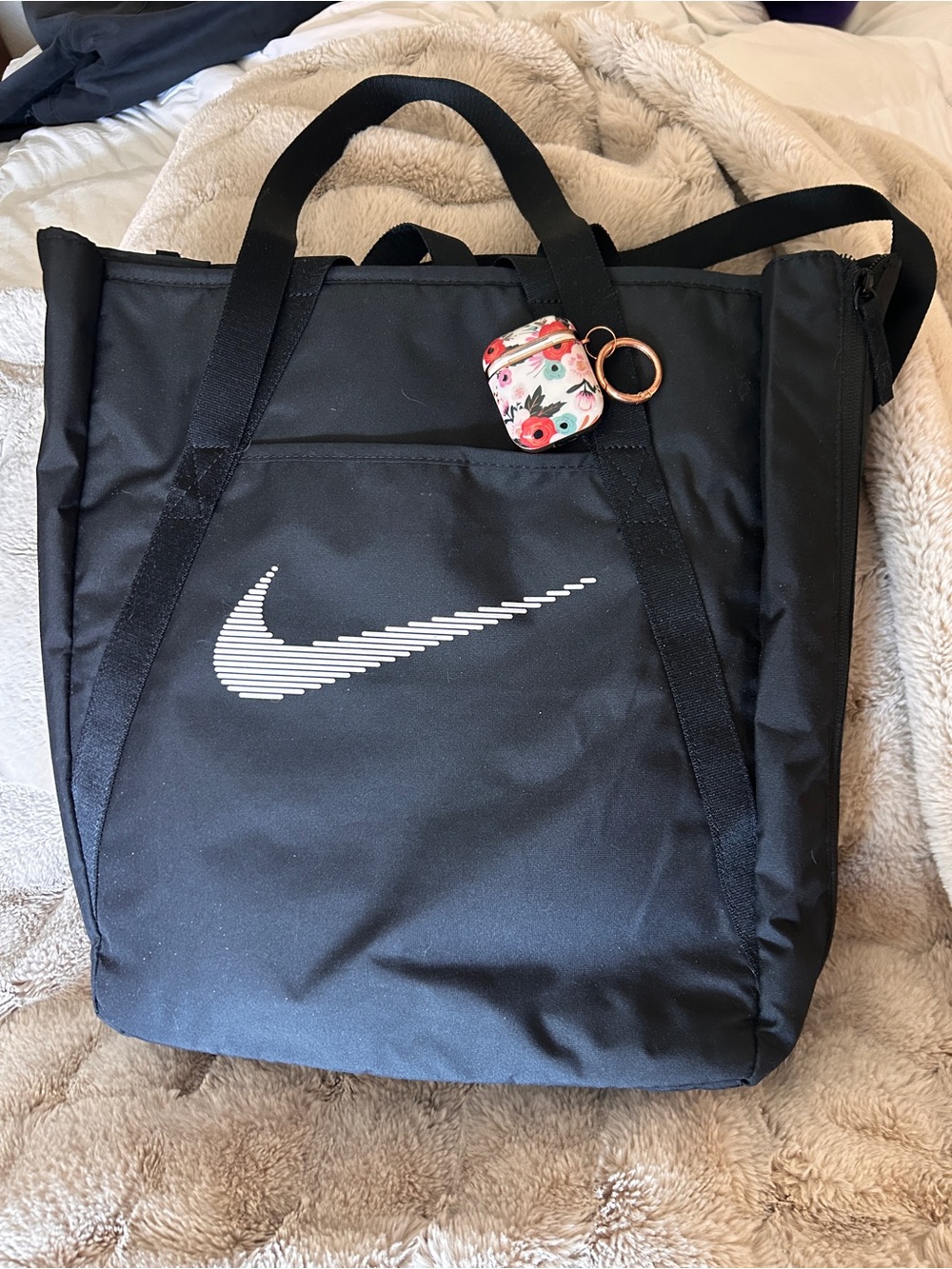 Nike Black Tote with White Striped Swoosh